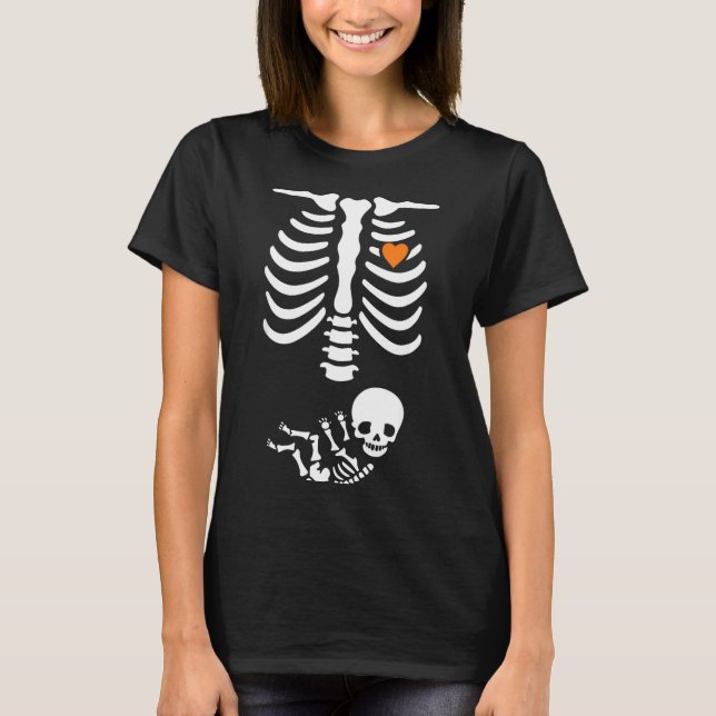 Camiseta Skeleton Halloween Maternity Funny Pregnancy 2025  (Frente)