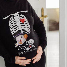 Camiseta Skeleton Halloween Novo Anúncio de Gravidez da Mãe