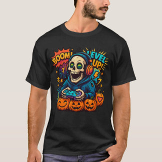 Camiseta Skeleton Halloween Skull Gamer Spooky Pumpkin game