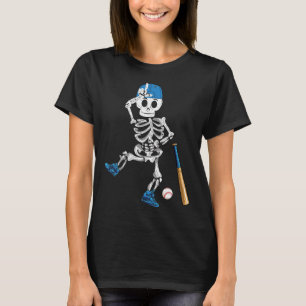 Camiseta Skeleton Halloween Vintage Jogando Baseball