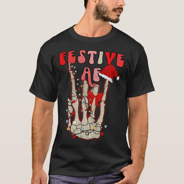 Camiseta Skeleton Hand Festive AF Christmas Graphic (Frente)