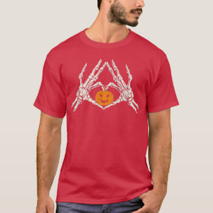 Camiseta Skeleton Hand Heart Bones Pumkin Dia de as Bruxas 