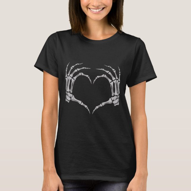 Camiseta Skeleton Hand Heart Halloween Valentines Matching  (Frente)