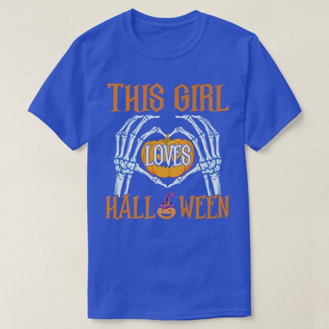 Camiseta Skeleton Hand Heart Sign This Girl Who Loves Hallo (Frente do Design)
