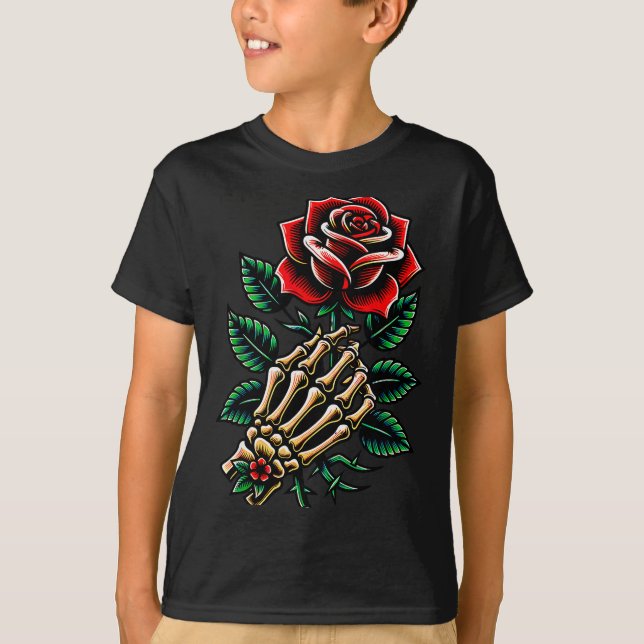 Camiseta Skeleton Hand Rose Graphic  (Frente)