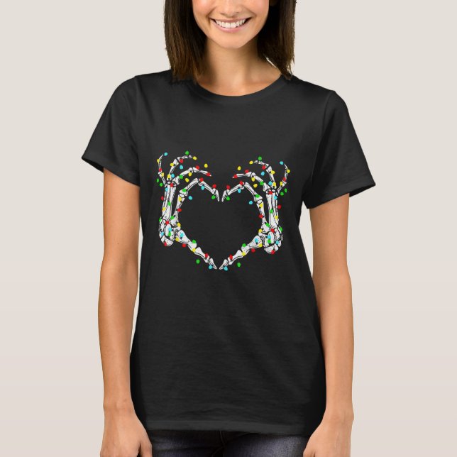 Camiseta Skeleton Hands Heart Sign Light Christmas Costume  (Frente)