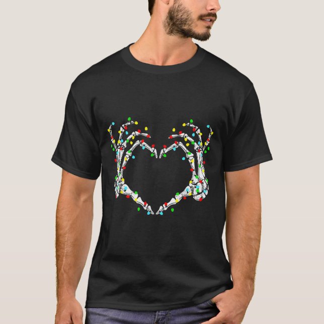 Camiseta Skeleton Hands Heart Sign Light Christmas Costume  (Frente)