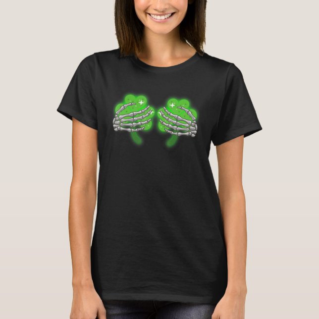 Camiseta Skeleton Hands Lucky Shamrock Happy St Patricks Da (Frente)