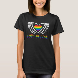 Camiseta Skeleton Heart Love Is Love Rainbow LGBT Gay Lesbi