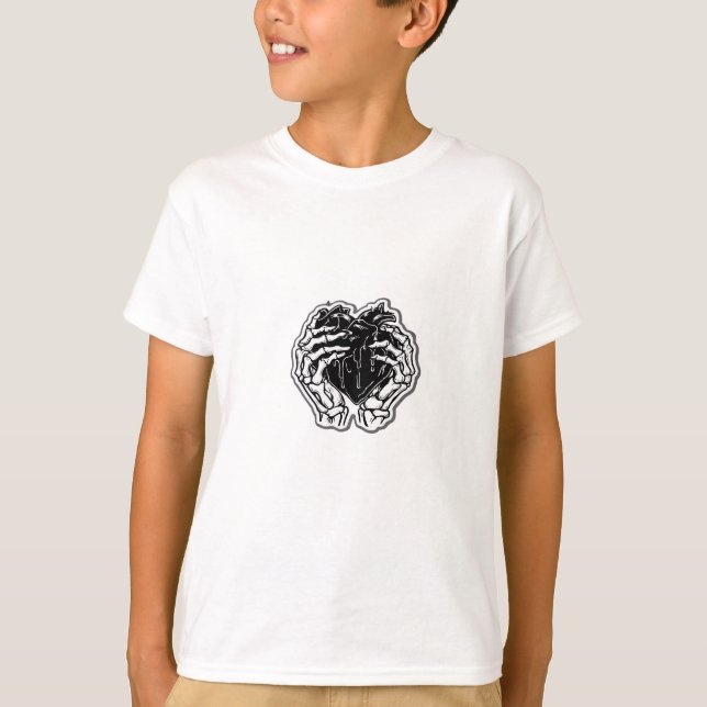 Camiseta Skeleton Heart Mãos Engraçadas (Frente)