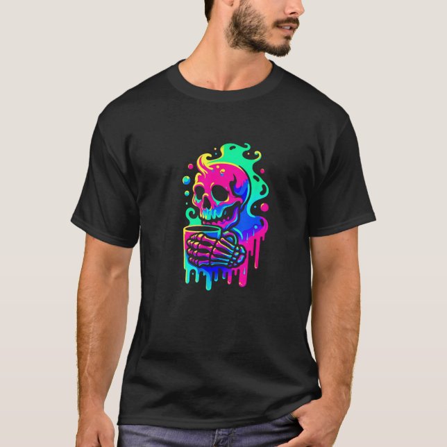 Camiseta Skeleton Hot Coffee Unidade de Disquete Líquido de (Frente)