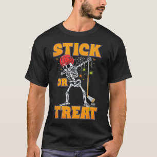 Camiseta Skeleton Ice Hockey Player Fumaça Halloween Boys