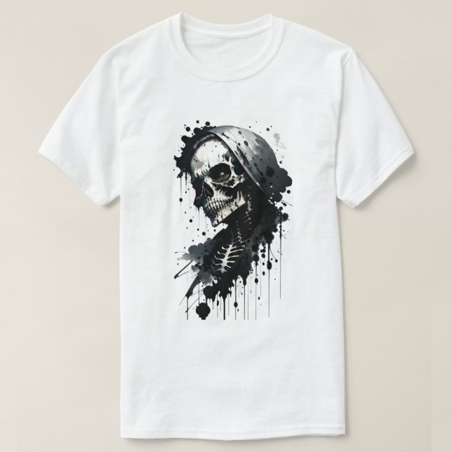 Camiseta Skeleton Ink Splatter Halloween (Frente do Design)