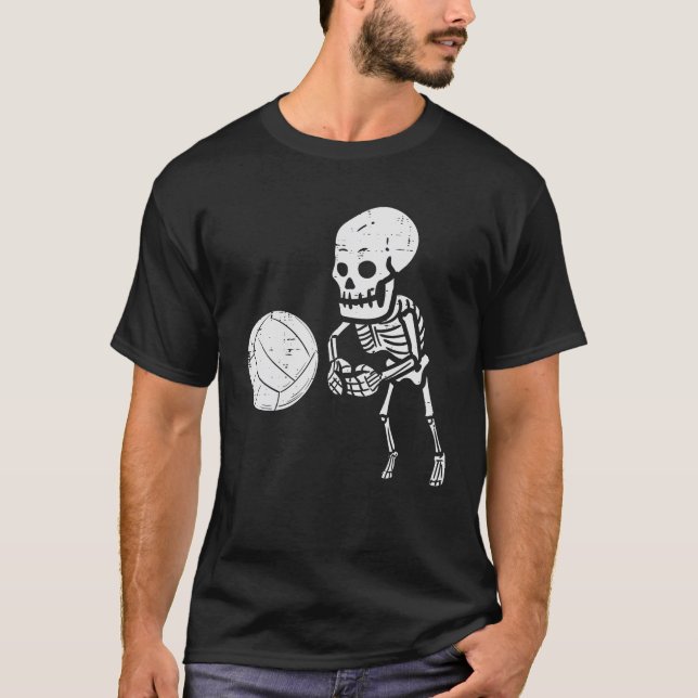 Camiseta Skeleton Jogando Dia de as Bruxas engraçado de Vol (Frente)