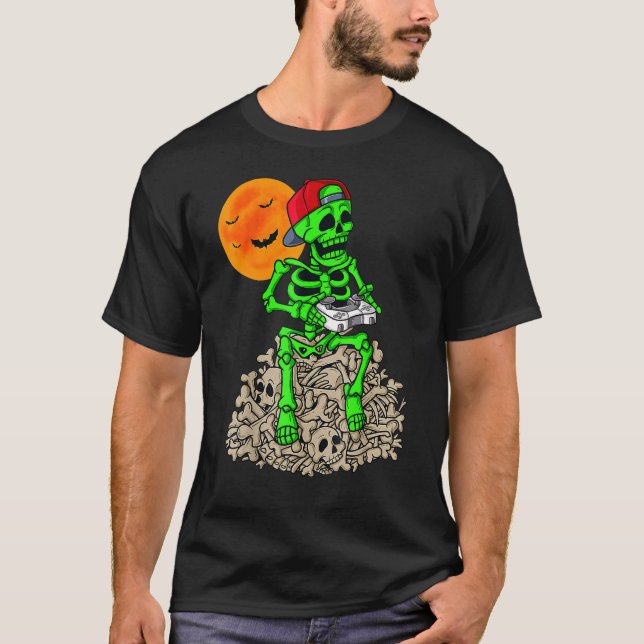 Camiseta Skeleton Jogando Em Ossos Gameboy Bomba De Caveira (Frente)