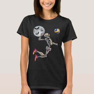 Camiseta Skeleton jogando voleibol Feliz Dia das Bruxas