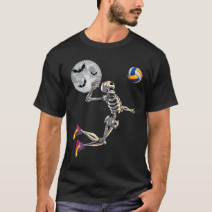 Camiseta Skeleton jogando voleibol Feliz Dia das Bruxas