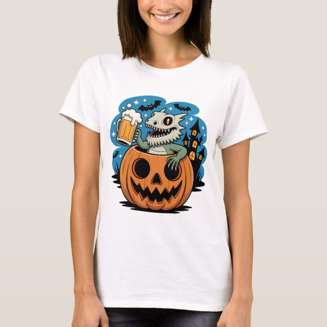 Camiseta Skeleton Lizard em Pumpkin com Beer Mug (Frente)