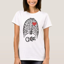 Camiseta Skeleton Mamãe Grávida Com Uma Menina