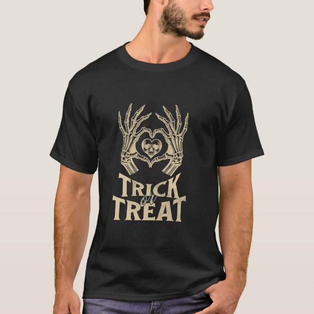 Camiseta Skeleton Mande Sinal de Coração Retro Truque de Ha (Frente)