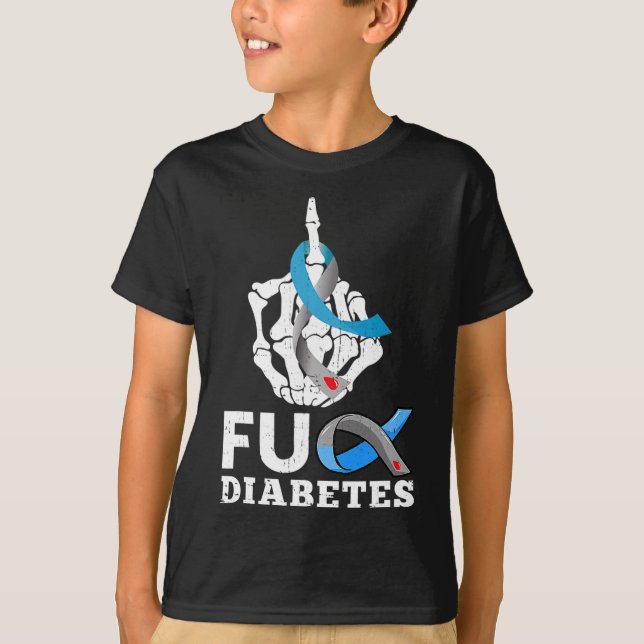 Camiseta Skeleton Mão Diabetes Azul Fita Sensibilização M (Frente)