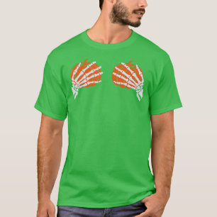 Camiseta Skeleton Mão Pumpkin Bra Dia de as Bruxas engraçad