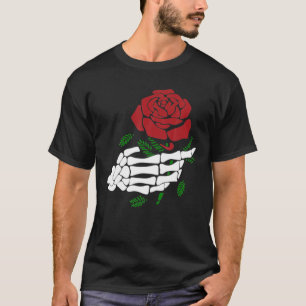 Camiseta Skeleton Mão Segurando Rosas vermelhas Engraçadas