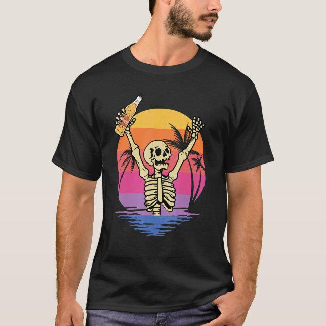 Camiseta Skeleton mãos cerveja com protetor solar (Frente)