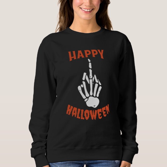 Camiseta Skeleton Middle Finger Happy Halloween (Frente)