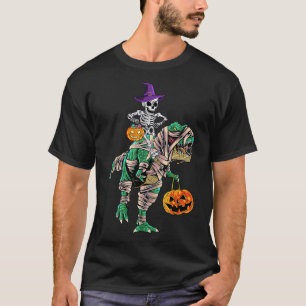 Camiseta Skeleton Mummy Dinossaur T Rex Halloween Para Meni