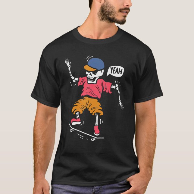 Camiseta Skeleton on Skateboard Freestyle Skateboarder (Frente)