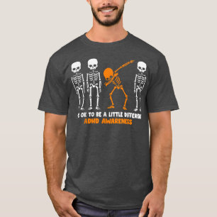 Camiseta Skeleton Orange Ribbon ADHD Sensibilização Hallowe
