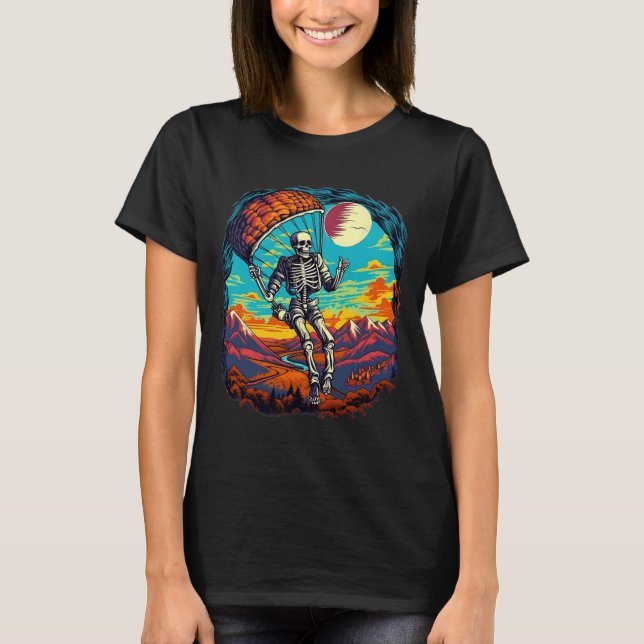 Camiseta Skeleton Paragliding Skydiving Halloween Spooky (Frente)