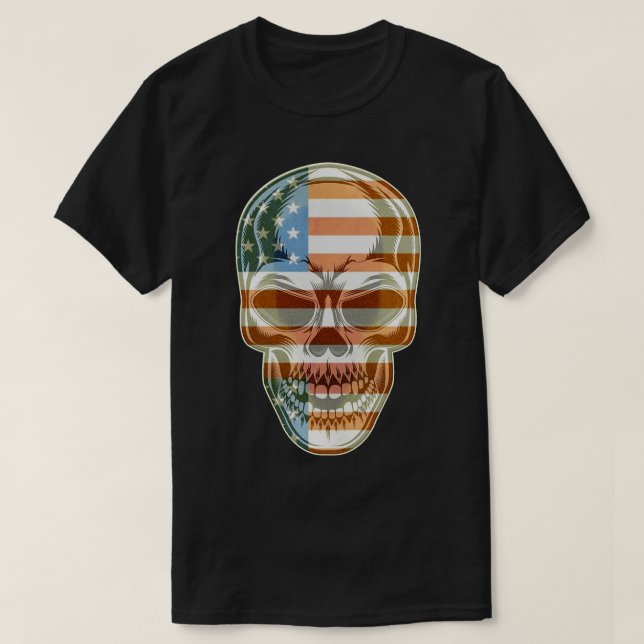 Camiseta Skeleton Patriótico USA 4 de julho Americano (Frente do Design)