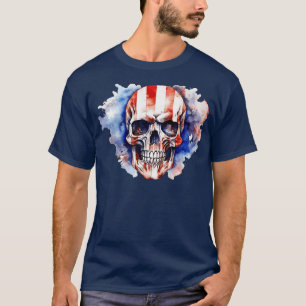 Camiseta Skeleton Patriótico USA 4 de julho Americano