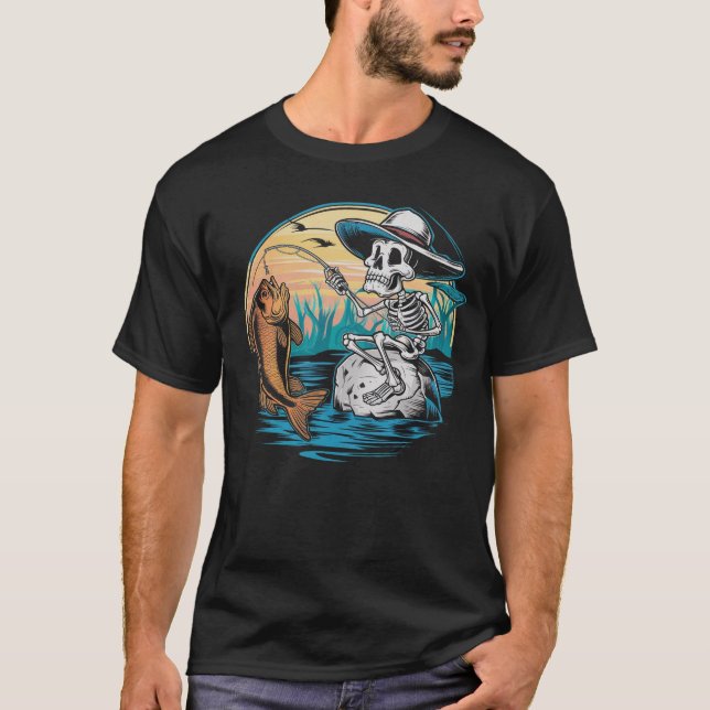 Camiseta Skeleton pescador Halloween (Frente)