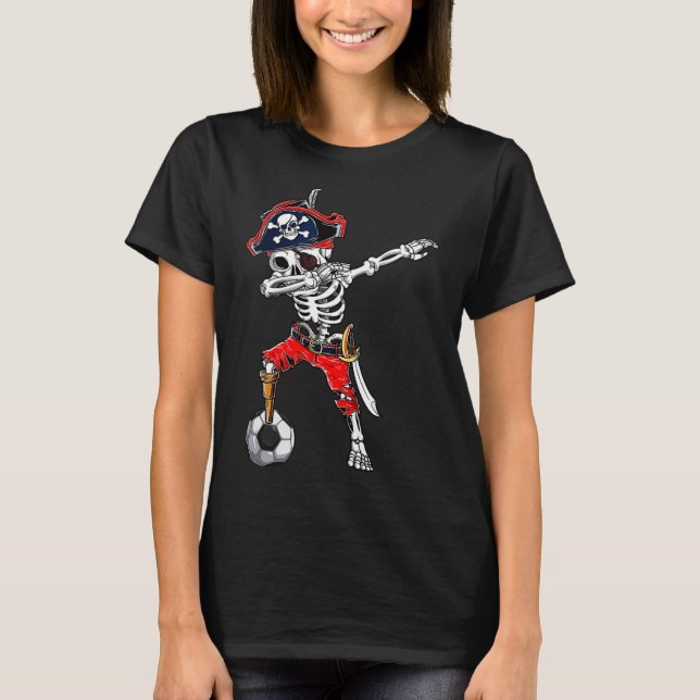 Camiseta Skeleton Pirate &amp; Soccer Ball Halloween Costum (Frente)
