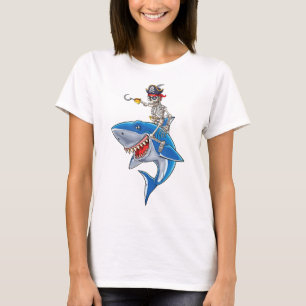 Camiseta Skeleton Pirate Riding Sharing Cute Boys Halloween