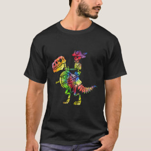 Camiseta Skeleton Pirate T Rex Dinossaur Tie Dye Halloween