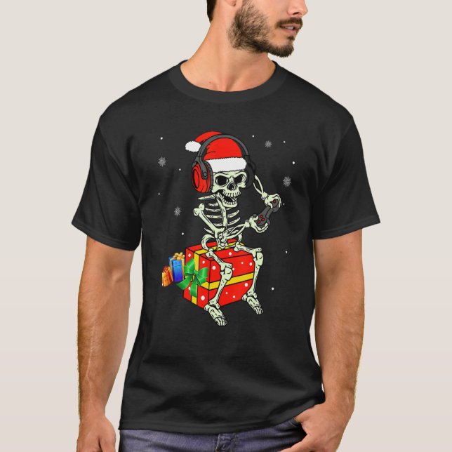 Camiseta Skeleton Playing Game Christmas Pajaman For Men Bo (Frente)