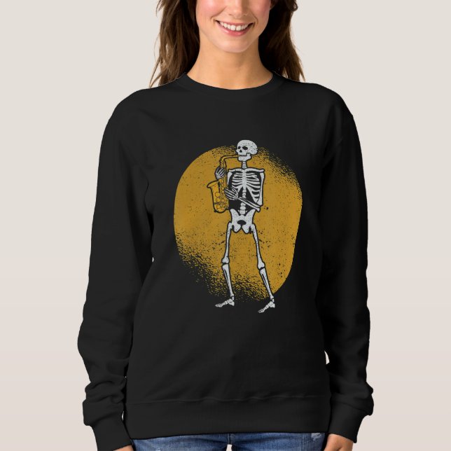 Camiseta Skeleton Playing Saxophone Jazz Halloween Music Sp (Frente)