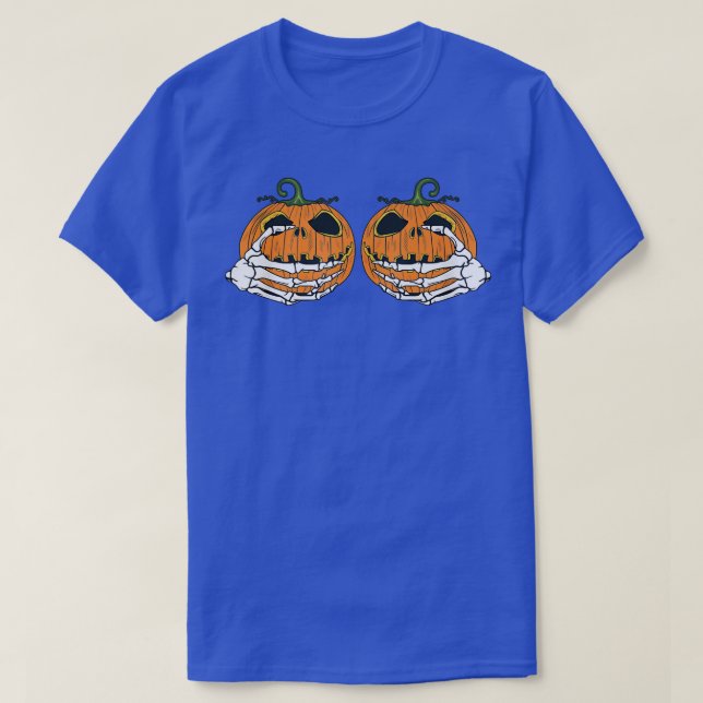 Camiseta Skeleton Pumpkin Bra Dia de as Bruxas engraçado (Frente do Design)