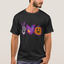 Camiseta Skeleton Pumpkin Peace Love Halloween