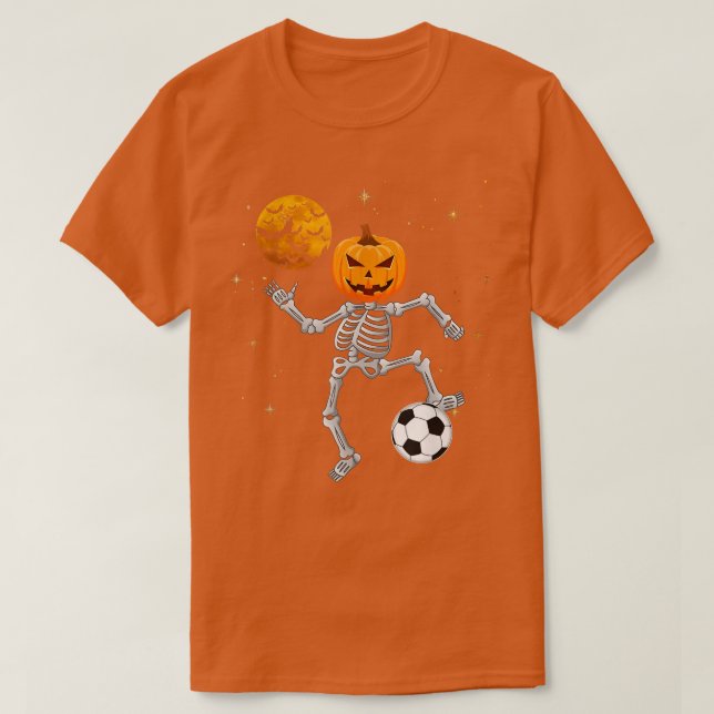 Camiseta Skeleton Pumpkin Soccer Halloween Boys Girls Kids  (Frente do Design)