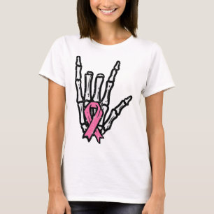 Camiseta Skeleton Punk Rock Rocker Pink - Cancer de Mama Ro