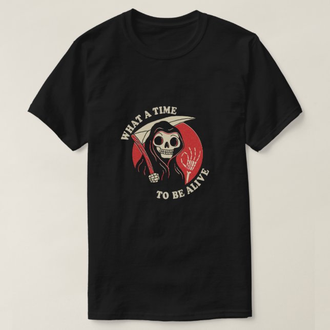 Camiseta Skeleton Que Hora De Estar Vivo (Frente do Design)