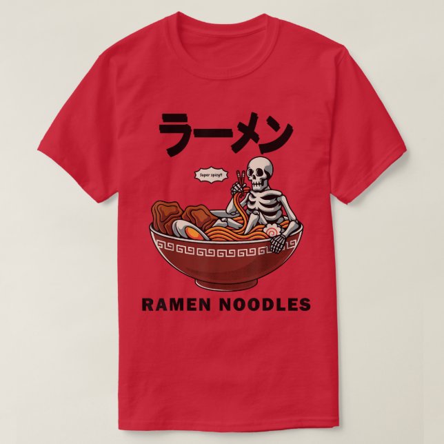 Camiseta Skeleton Relaing Em Um Bolinho De Ramen Engraçado  (Frente do Design)