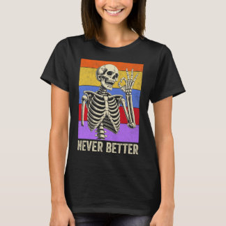 Camiseta Skeleton Retro Dia de as Bruxas engraçado Men Nunc