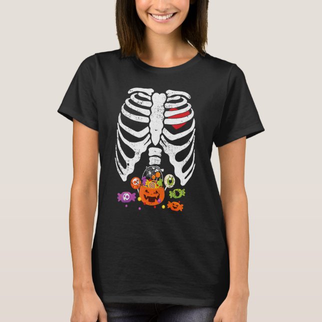 Camiseta Skeleton Rib Cage Candy Dia de as Bruxas engraçado (Frente)