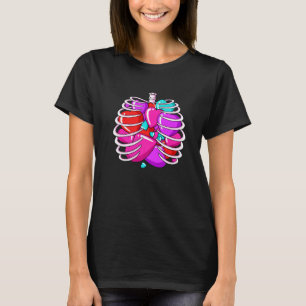 Camiseta Skeleton Rib Cage Dia de os namorados Coração Amor